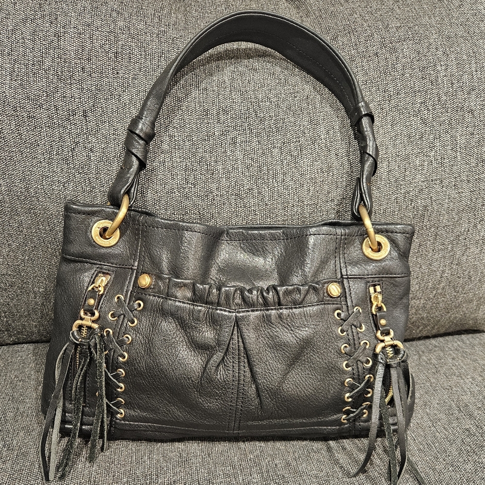 Vintage Designer Leather Hobo Bag with Fringe